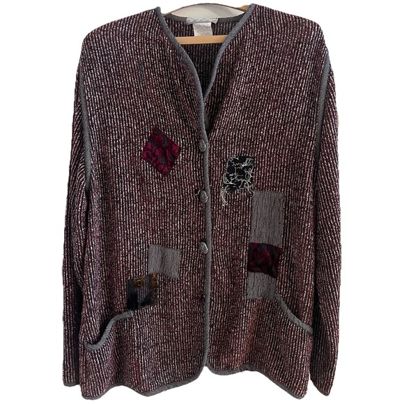 Nino Wong Sweaters - VTG Nino Wong California Cardigan L Funky Patchwork Velour Stripe Distressed USA
